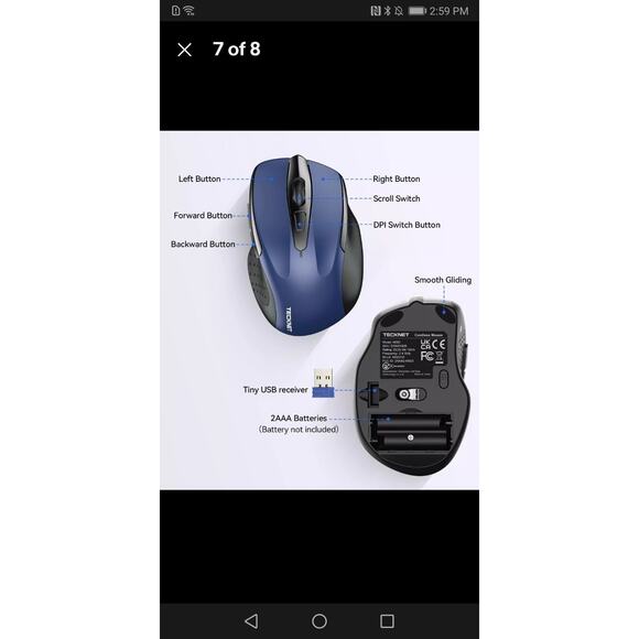 TECKNET Wireless Silent Mouse, Quiet Click, 2.4G Optical Computer Mouse, Blue - Picture 8 of 10